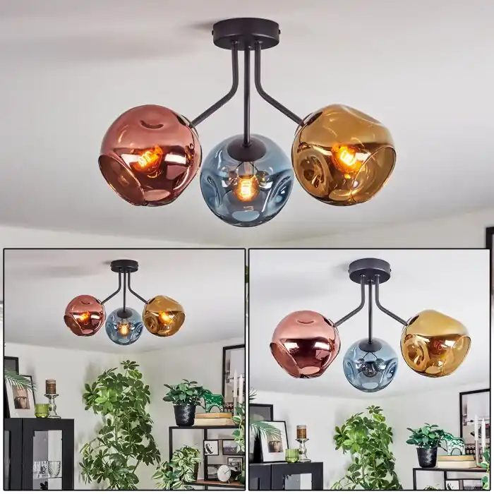 Fabrieksprijs Ripoll Plafondlamp, Kogellampje Blauw, Goud, Koperkleurig, 3-lichts