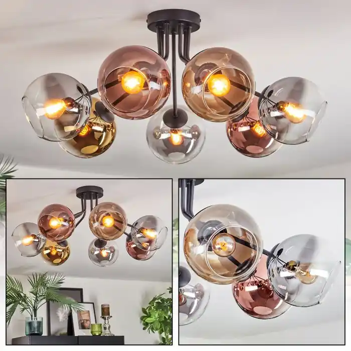 Koyoto Plafondlamp, Kogellampje 82 cm Goud, Duidelijk, Koperkleurig, Rookkleurig, 7-lichts Seizoensaanbieding