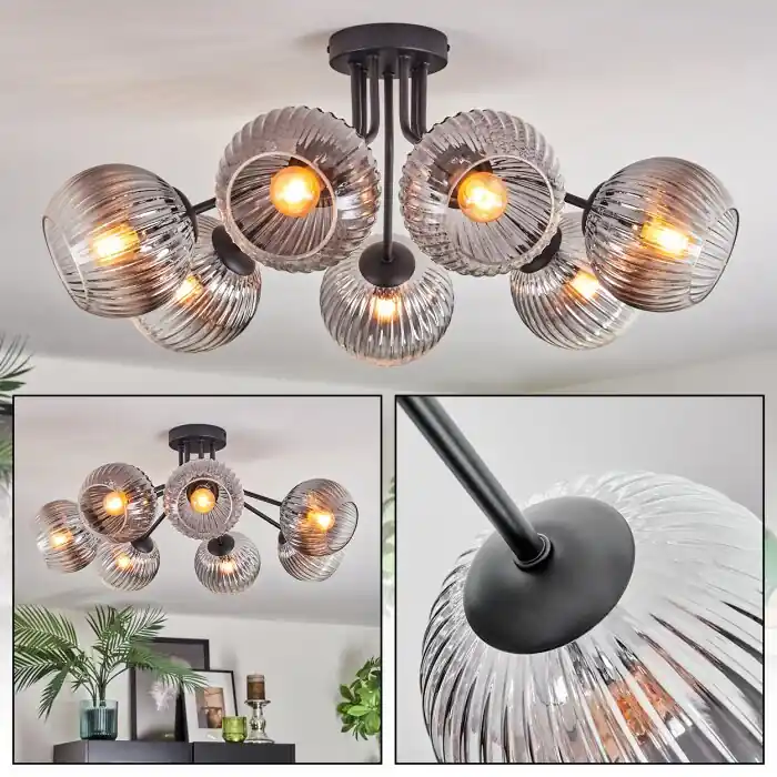 Aanbieding Koyoto Plafondlamp, Kogellampje 82 cm Duidelijk, Rookkleurig, 7-lichts
