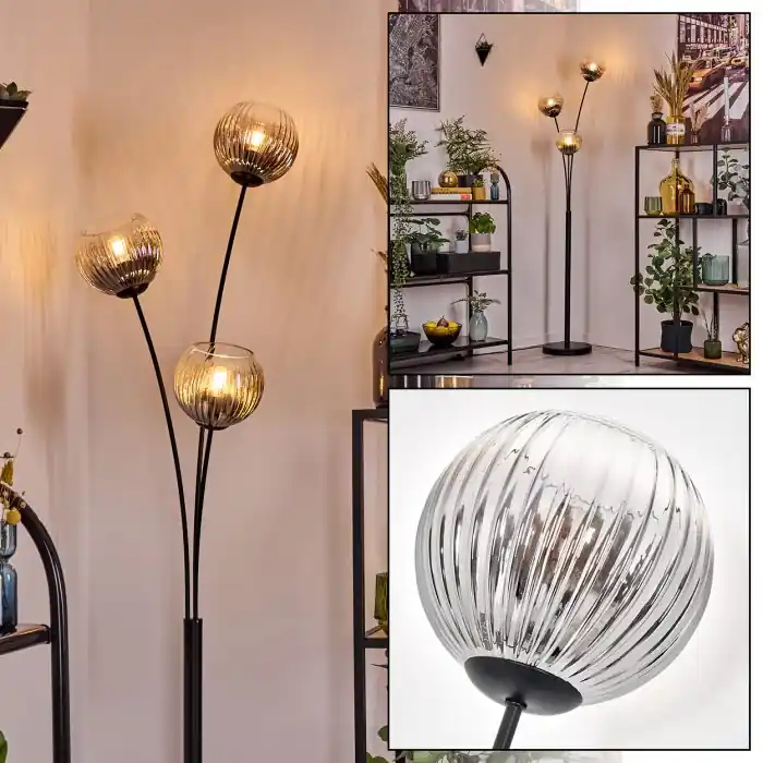Op = Op Koyoto Kogellampje, Staande lamp Duidelijk, Rookkleurig, 3-lichts