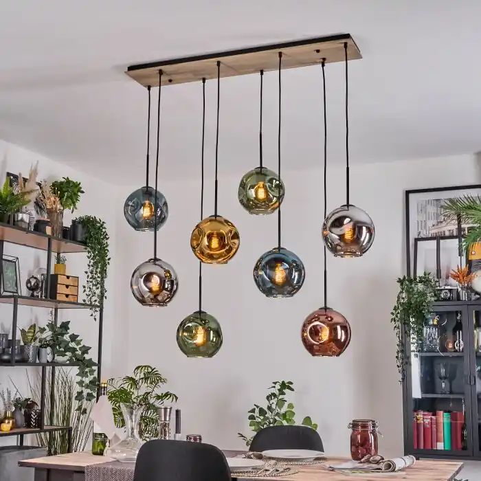 Ripoll Hanglamp, Kogellampje, Hanglamp Natuurlijke kleuren, Zwart, 8-lichts Op = Op