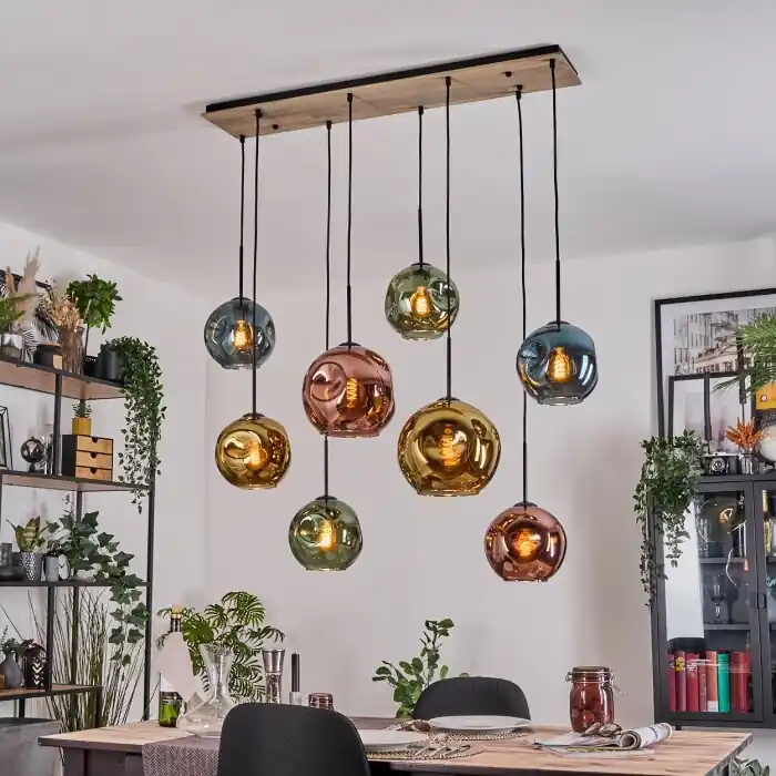 Superprijs Ripoll Hanglamp, Kogellampje, Hanglamp Natuurlijke kleuren, Zwart, 8-lichts