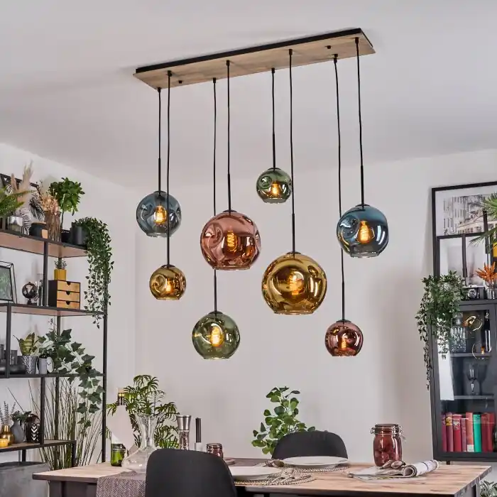 Favoriet Ripoll Hanglamp, Kogellampje, Hanglamp Natuurlijke kleuren, Zwart, 8-lichts