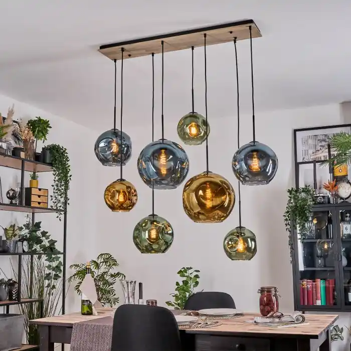 Ripoll Hanglamp, Kogellampje, Hanglamp Natuurlijke kleuren, Zwart, 8-lichts Express Levering