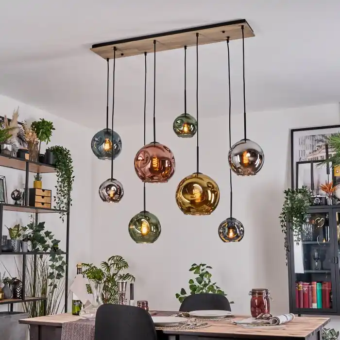 Tijdelijk Beschikbaar Ripoll Hanglamp, Kogellampje, Hanglamp Natuurlijke kleuren, Zwart, 8-lichts
