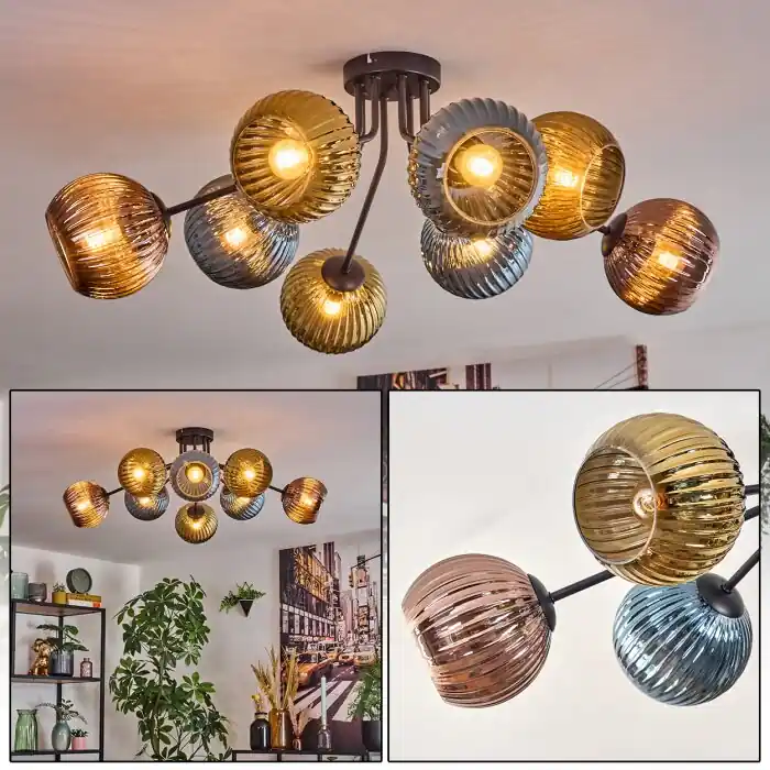 Koyoto Plafondlamp, Kogellampje 85 cm Blauw, Goud, Koperkleurig, 8-lichts Nu Kopen