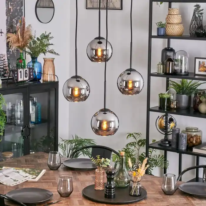 Koyoto Hanglamp, Kogellampje, Cluster hanglamp 35 cm Chroom, Rookkleurig, 4-lichts Voordeelprijs