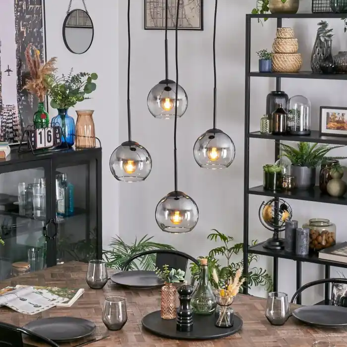 Koyoto Hanglamp, Kogellampje, Cluster hanglamp 35 cm Duidelijk, Rookkleurig, 4-lichts Rechtstreeks Van De Fabrikant