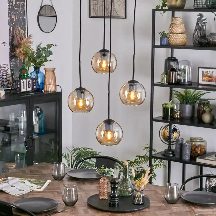 Merkproduct Koyoto Hanglamp, Kogellampje, Cluster hanglamp 35 cm Amber, 4-lichts