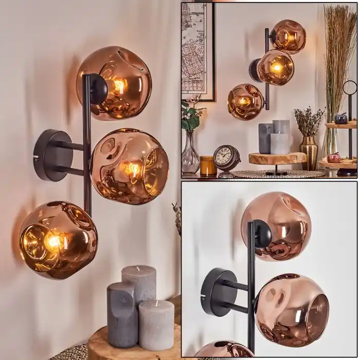 Actieprijs Ripoll Kogellampje, Wandlamp Koperkleurig, 3-lichts