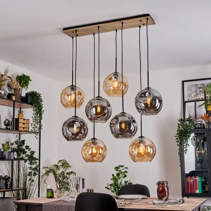 Ripoll Hanglamp, Kogellampje, Hanglamp Natuurlijke kleuren, Zwart, 8-lichts Hete Deal