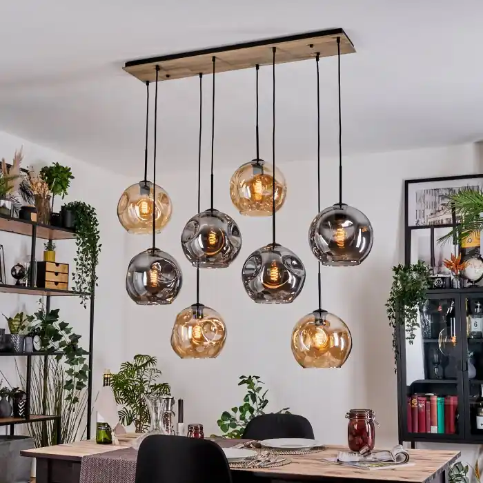 Snelle Levering Ripoll Hanglamp, Kogellampje, Hanglamp Natuurlijke kleuren, Zwart, 8-lichts
