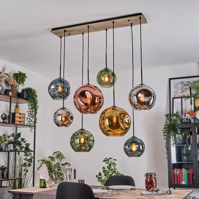 Snelle Levering Ripoll Hanglamp, Kogellampje, Hanglamp Natuurlijke kleuren, Zwart, 8-lichts