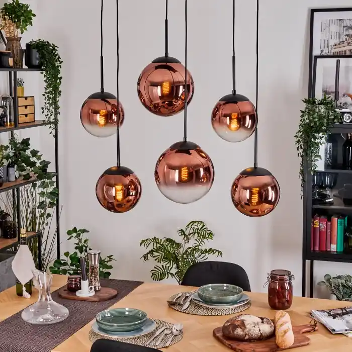 Gastor Hanglamp, Kogellampje, Hanglamp Duidelijk, Koperkleurig, 6-lichts Beperkt Aanbod