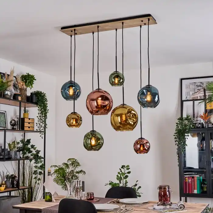 Gratis Retour Ripoll Hanglamp, Kogellampje, Hanglamp Natuurlijke kleuren, Zwart, 8-lichts
