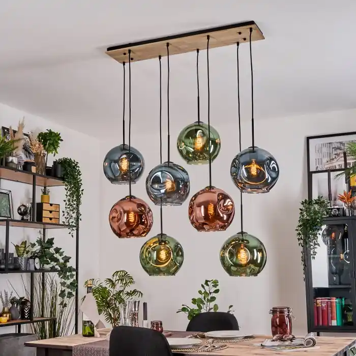 Actieprijs Ripoll Hanglamp, Kogellampje, Hanglamp Natuurlijke kleuren, Zwart, 8-lichts