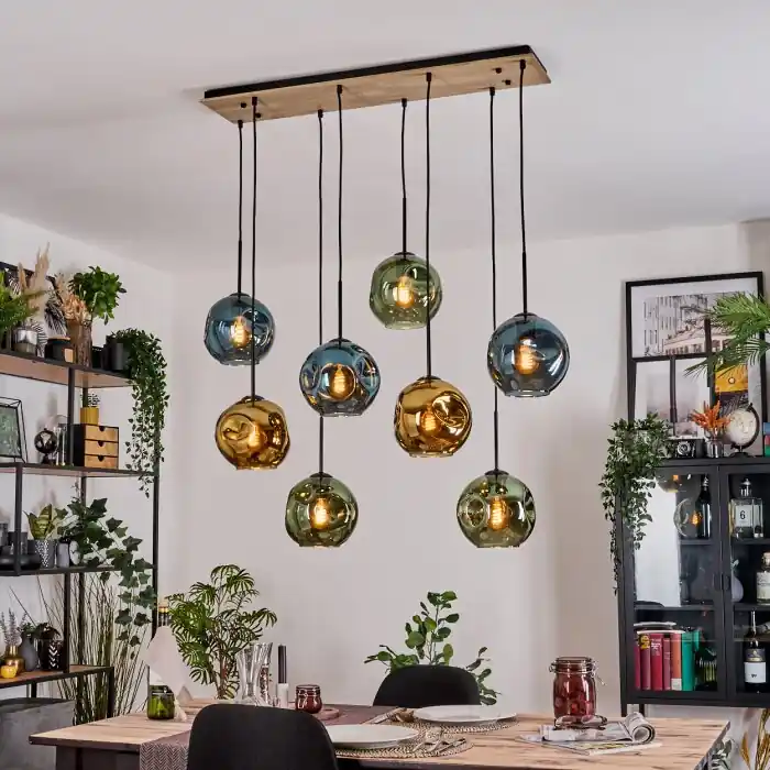 Ripoll Hanglamp, Kogellampje, Hanglamp Natuurlijke kleuren, Zwart, 8-lichts Veilige Betaling