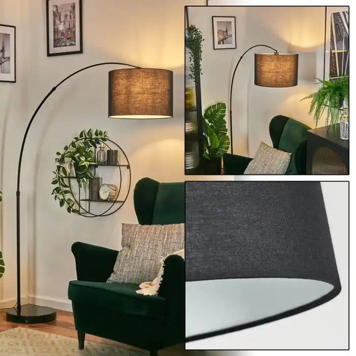 Bassagoda Staande lamp, Booglampen Zwart, 1-licht, Stoffen lampenkap Alleen Vandaag