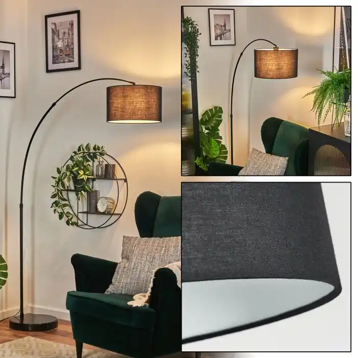 Bassagoda Staande lamp, Booglampen Zwart, 1-licht, Stoffen kap Hoge Kwaliteit