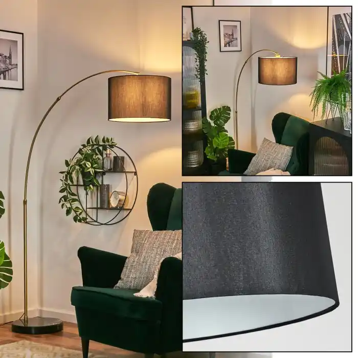 Fabrieksprijs Soungou Staande lamp, Booglampen Messing, Zwart, 1-licht, Stoffen lampenkap