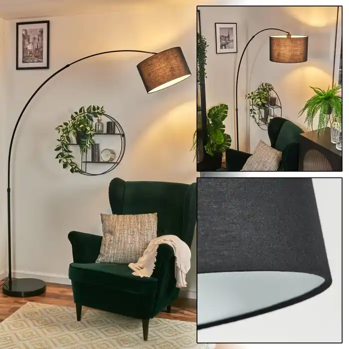 Bassagoda Staande lamp, Booglampen Zwart, 1-licht, Stoffen kap Bestel Nu