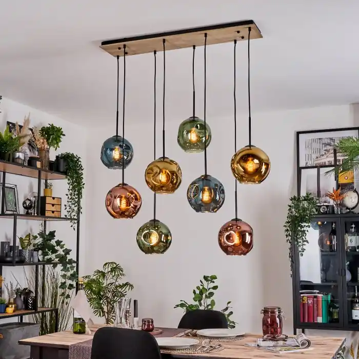 Bestseller Ripoll Hanglamp, Kogellampje, Hanglamp Natuurlijke kleuren, Zwart, 8-lichts