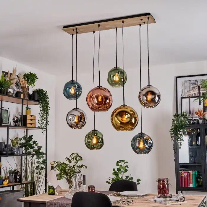 Bestseller Ripoll Hanglamp, Kogellampje, Hanglamp Natuurlijke kleuren, Zwart, 8-lichts