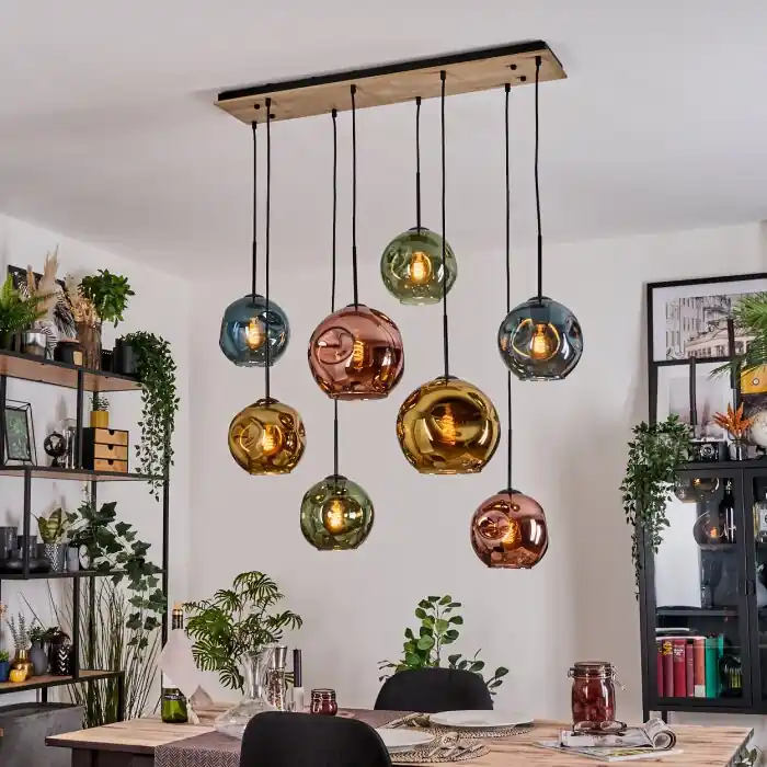 Ripoll Hanglamp, Kogellampje, Hanglamp Natuurlijke kleuren, Zwart, 8-lichts Merkproduct