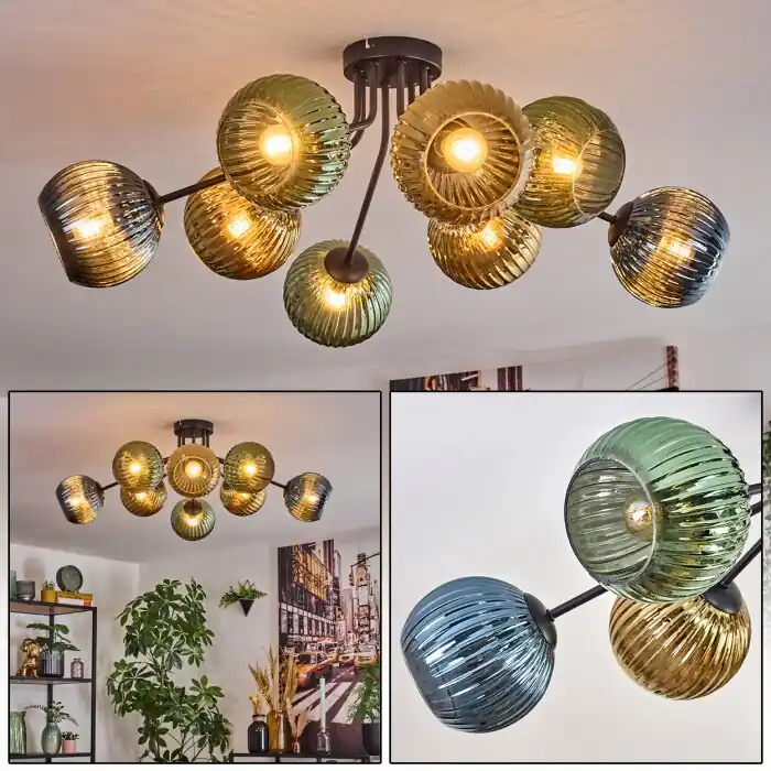 Beperkte Voorraad Koyoto Plafondlamp, Kogellampje 85 cm Blauw, Goud, Groen, 8-lichts