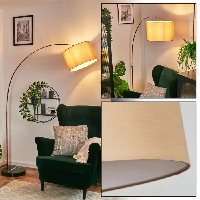 Soungou Staande lamp, Booglampen Koperkleurig, Zwart, 1-licht, Stoffen kap Koopje