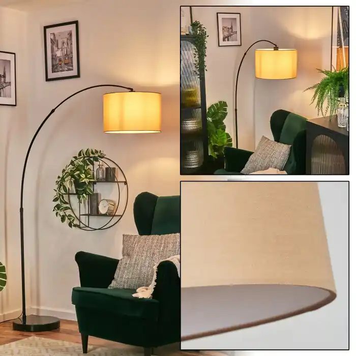 Soungou Staande lamp, Booglampen Zwart, 1-licht, Stoffen kap Koop Vandaag