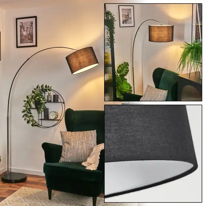 Bassagoda Staande lamp, Booglampen Chroom, Zwart, 1-licht, Stoffen kap Dagaanbieding