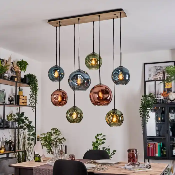 Weekendaanbieding Ripoll Hanglamp, Kogellampje, Hanglamp Natuurlijke kleuren, Zwart, 8-lichts