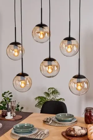 Aanbieding Gastor Hanglamp, Kogellampje, Hanglamp Amber, Duidelijk, 6-lichts
