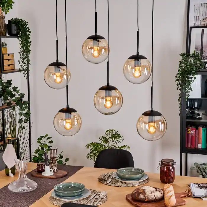 Aanbieding Gastor Hanglamp, Kogellampje, Hanglamp Amber, Duidelijk, 6-lichts
