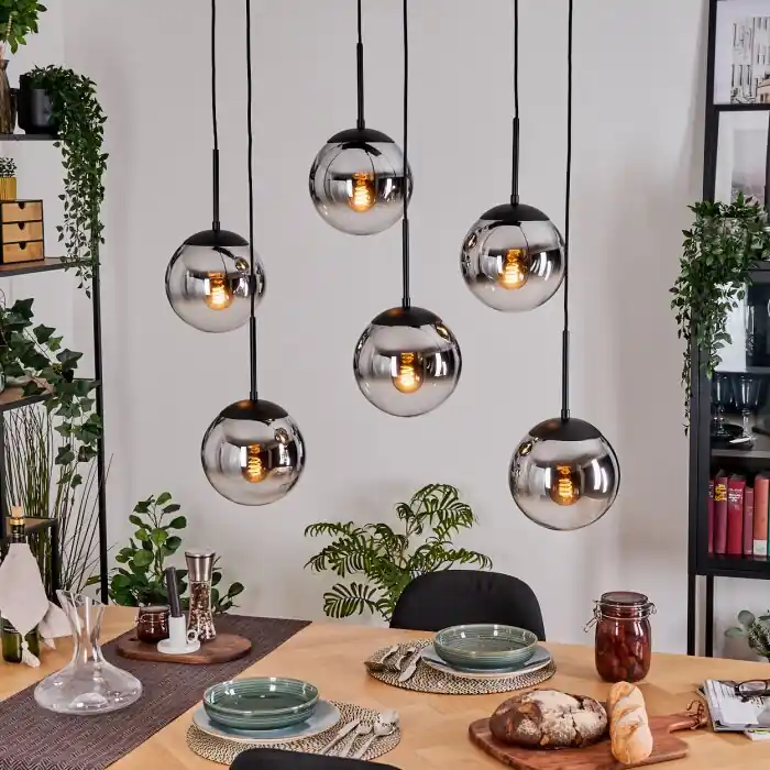 Aanbieding Gastor Hanglamp, Kogellampje, Hanglamp Chroom, Duidelijk, Rookkleurig, 6-lichts