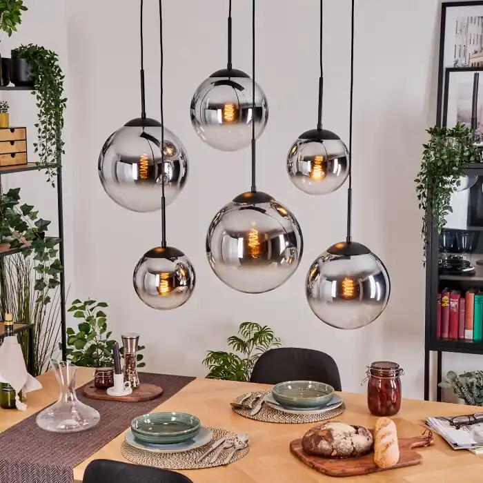 Gastor Hanglamp, Kogellampje, Hanglamp Chroom, Duidelijk, Rookkleurig, 6-lichts Actieprijs