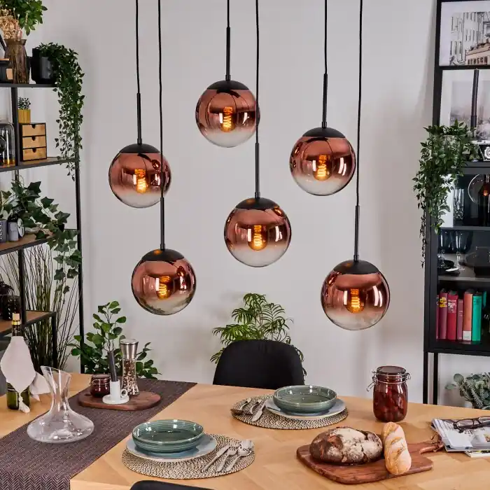 Gastor Hanglamp, Kogellampje, Hanglamp Duidelijk, Koperkleurig, 6-lichts Direct Beschikbaar