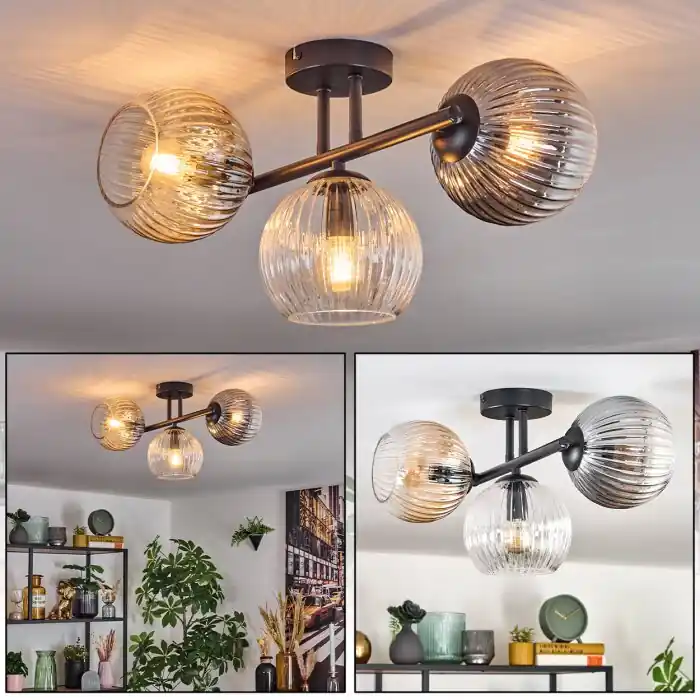 Gastor Plafondlamp, Kogellampje Amber, Duidelijk, Rookkleurig, 3-lichts Dagaanbieding