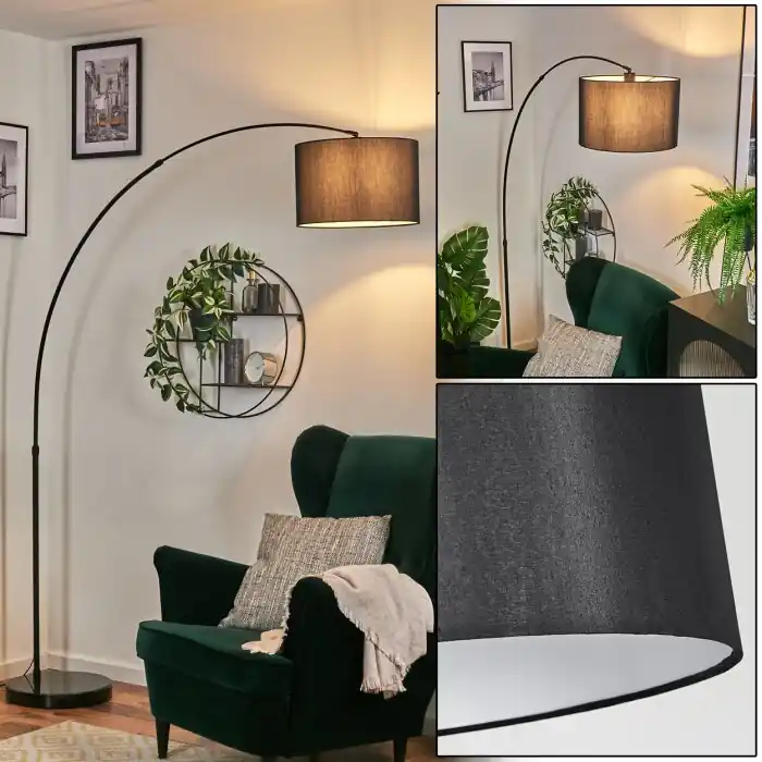 Beperkt Aanbod Soungou Staande lamp, Booglampen Zwart, 1-licht, Stoffen kap