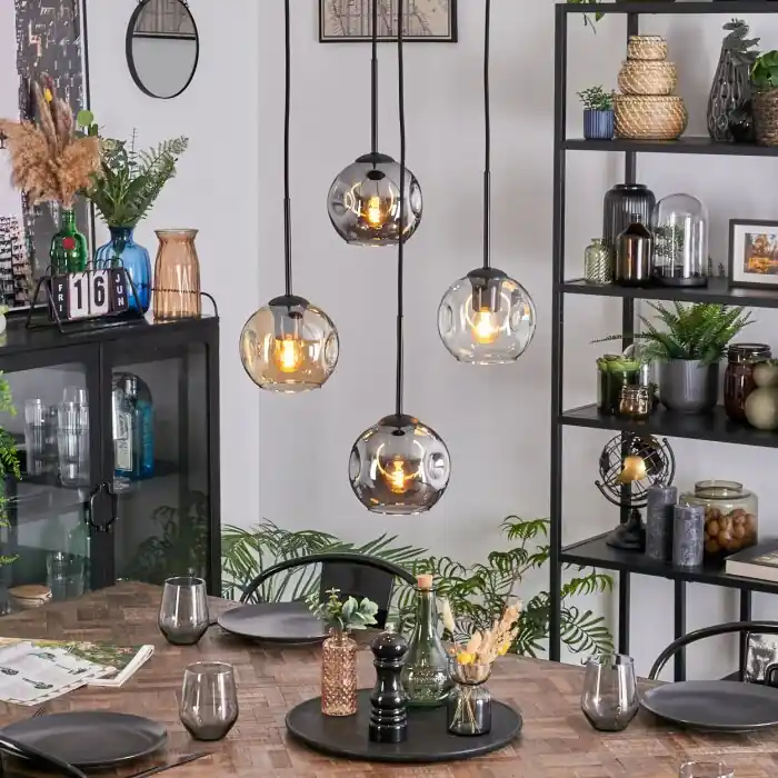 Ripoll Hanglamp, Kogellampje, Cluster hanglamp Amber, Duidelijk, Rookkleurig, 4-lichts Tijdelijk Beschikbaar