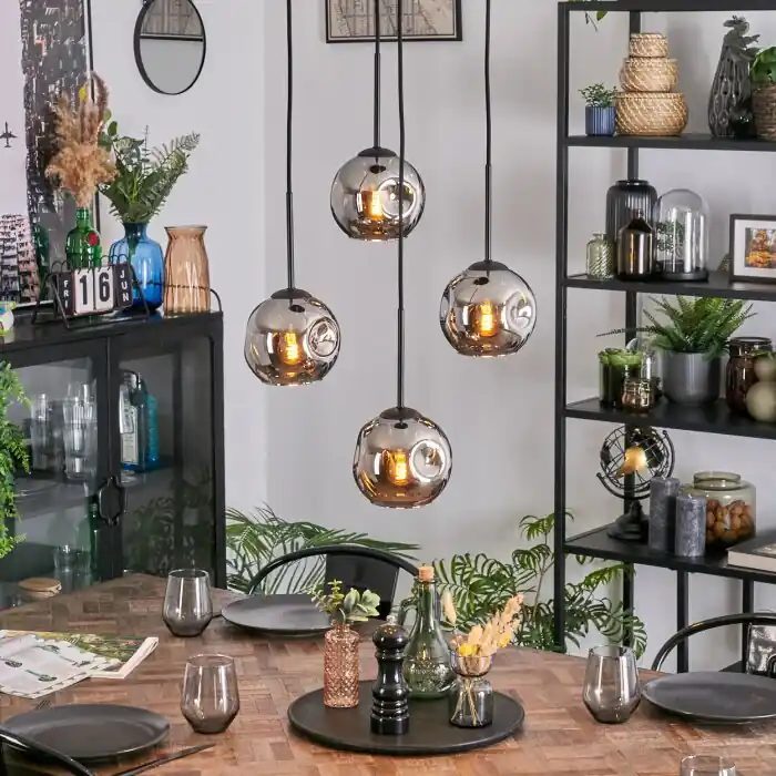 Ripoll Hanglamp, Kogellampje, Cluster hanglamp Chroom, Rookkleurig, 4-lichts Bestseller