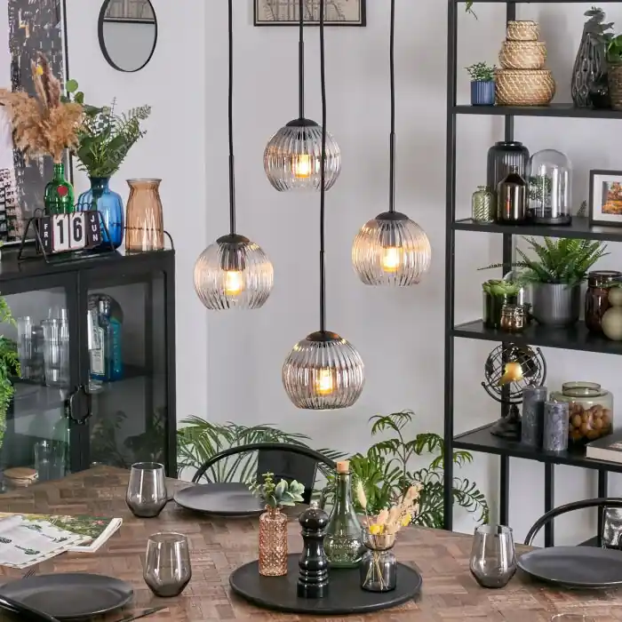 Koyoto Hanglamp, Kogellampje, Cluster hanglamp Amber, Duidelijk, Rookkleurig, 4-lichts Shop Nu