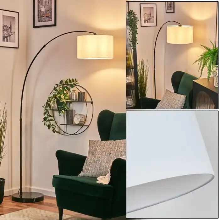 Exclusieve Aanbieding Bassagoda Staande lamp, Booglampen Chroom, Zwart, 1-licht, Stoffen kap