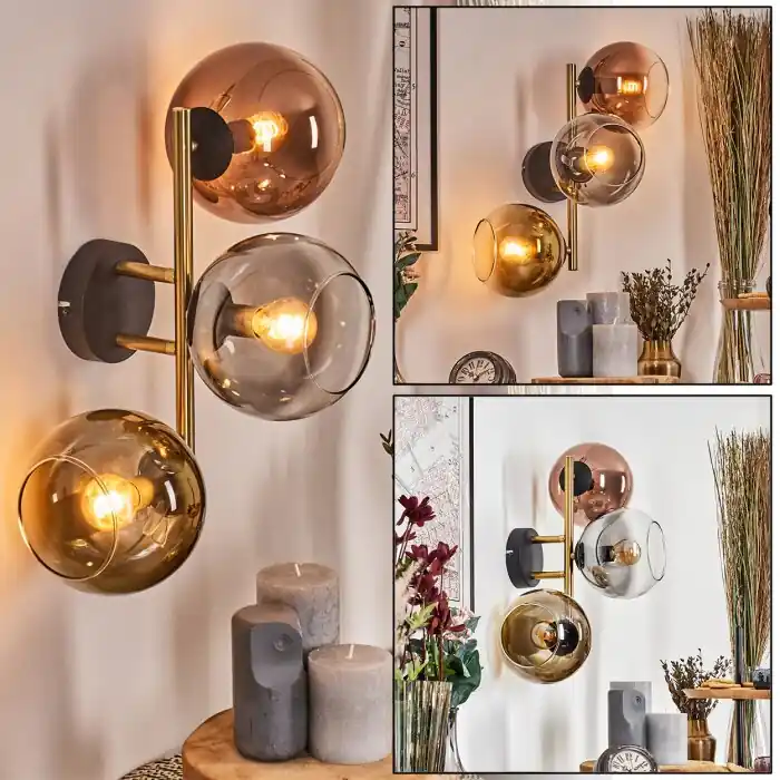 Lage Kosten Koyoto Kogellampje, Wandlamp Goud, Zwart, 3-lichts