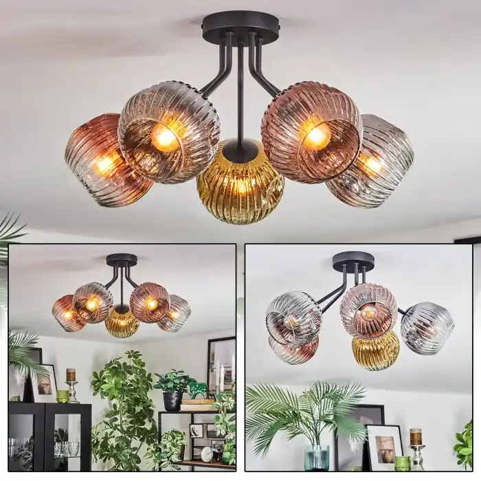 Ripoll Plafondlamp, Kogellampje Chroom, Goud, Duidelijk, Koperkleurig, Rookkleurig, 5-lichts Tijdelijk Beschikbaar