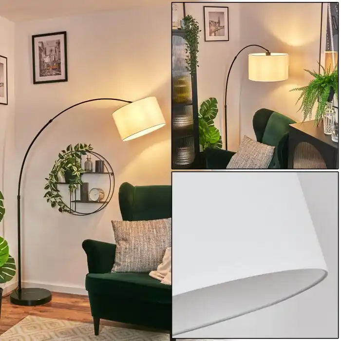 Bassagoda Staande lamp, Booglampen Zwart, 1-licht, Stoffen lampenkap Direct Verzonden