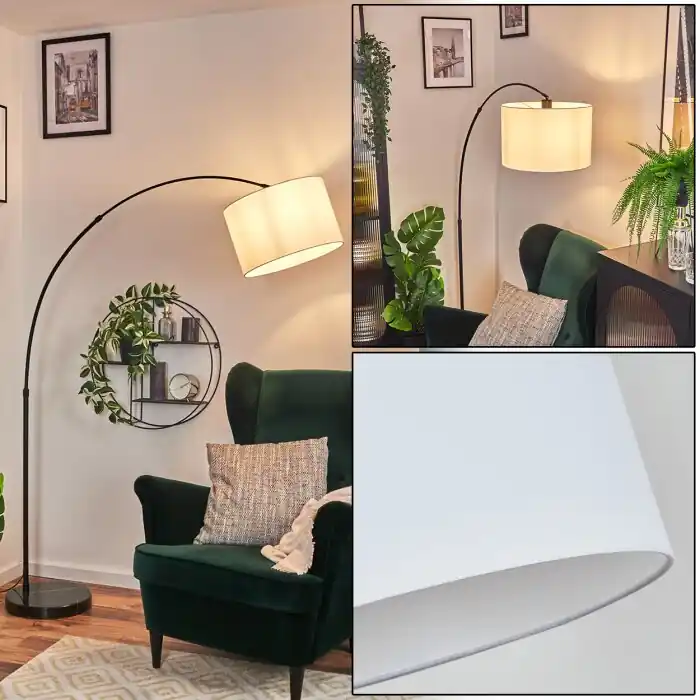 Op = Op Bassagoda Staande lamp, Booglampen Chroom, Zwart, 1-licht, Stoffen lampenkap