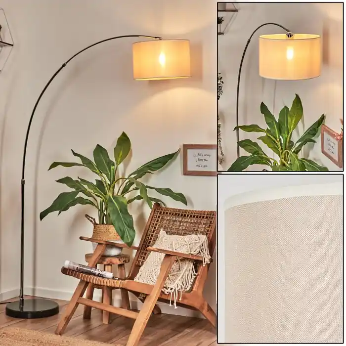 Bassagoda Staande lamp, Booglampen Chroom, Zwart, 1-licht, Stoffen kap Betaalbaar