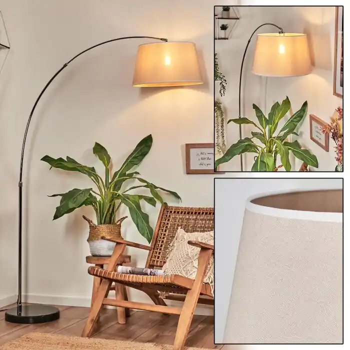 Bassagoda Staande lamp, Booglampen Chroom, Zwart, 1-licht, Stoffen kap Shop Nu